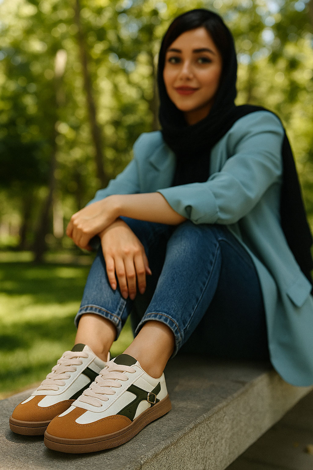 دختری ایرانی با کفش ونس کرم قهوه ای سبز جدید